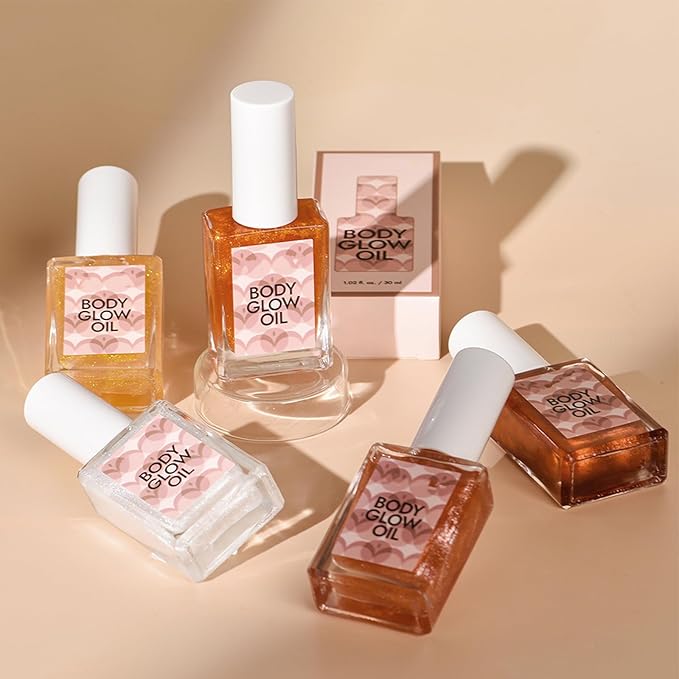 Shimmer Body Oil, Body Luminizer 3 Colors Hydrating Body Shimmer Oil Sparkle and Shine Hydrating and Nourishing Body Glitter Oil 1.05 Floz