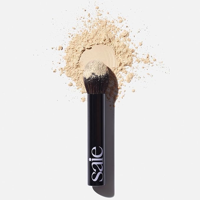 Saie Face Powder Duo, Medium - The Fluffy Brush, Soft, Multi-Use Targeted Powder Brush With Tapered Tip & Airset Radiant Loose Setting Powder, Translucent Medium (0.14 oz) - Vegan, Cruelty-Fee