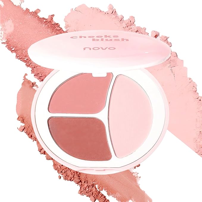 Novo 3-Color Blush Palette - Silky Smooth, Buildable Formula, Natural Radiant Glow, Long-Lasting, No Caking, Suitable for All Skin Tones (01# Tipsy Peach, Net Weight: 7.4g)
