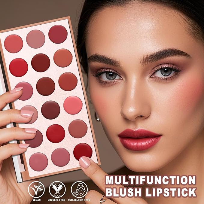18 Colors Cream Blush Palette - Buildable Cheek, Lip & Eye Makeup, Waterproof & Long-Lasting, Blendable Natural Matte Finish, Vegan & Cruelty-Free, for Contouring, Everyday or Holiday Gift