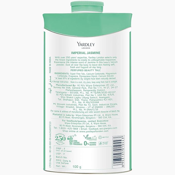 Yardley London Perfumed Talc Jasmine 100g