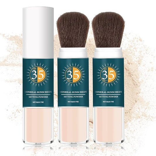 2PCS Mineral Sunscreen Powder SPF 35 for Face Oil Control Long Lasting Sunscreen Powder for Face Natural Light Breathable #01 Translucent