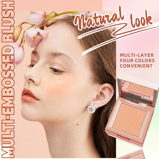 4 in 1 Blush Palette, 4 Colors Matte Face Powder Blush for Cheek, Coral Orange, Hot Pink, Lavender Purple, Refresh Green Face Rouge Long Lasting High Pigment Lightweight Korean Blush Makeup04#