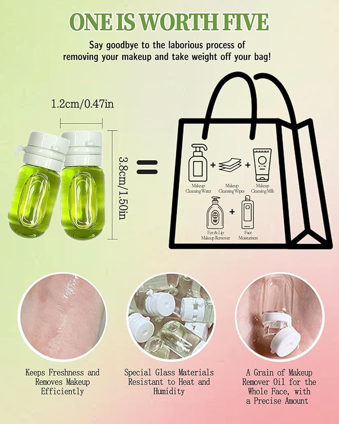 Makeup Remover Oil Portable Kit-7 Pcs Mini Travel Size Bottles Cleansing for Face, Gentle Facial Oil, Portable Skincare,Deep Cleaning without Clogging Pore,Residue-Free,for Dry & Neutral Skin (Green)