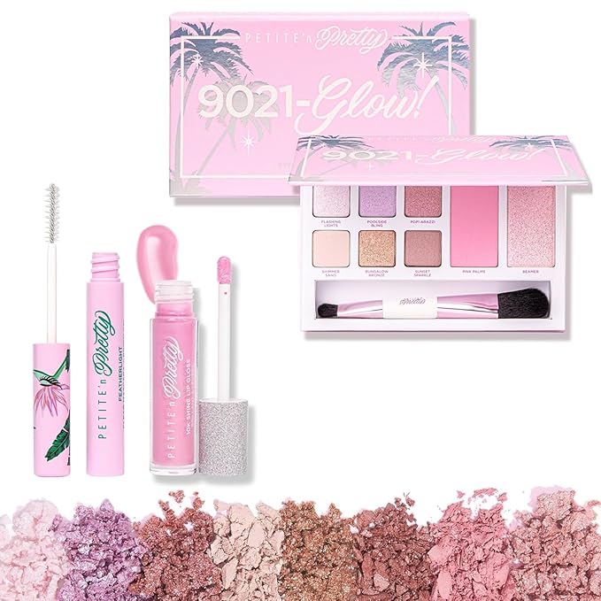 Petite 'n Pretty Everyday At First Glow Makeup & Featherlight Clear Mascara Set for Kids, Teens, & Tweens - Natural 3-in-1 Palette with Lip Gloss, Dual Purpose Brow & Lash Gel, Non-Toxic