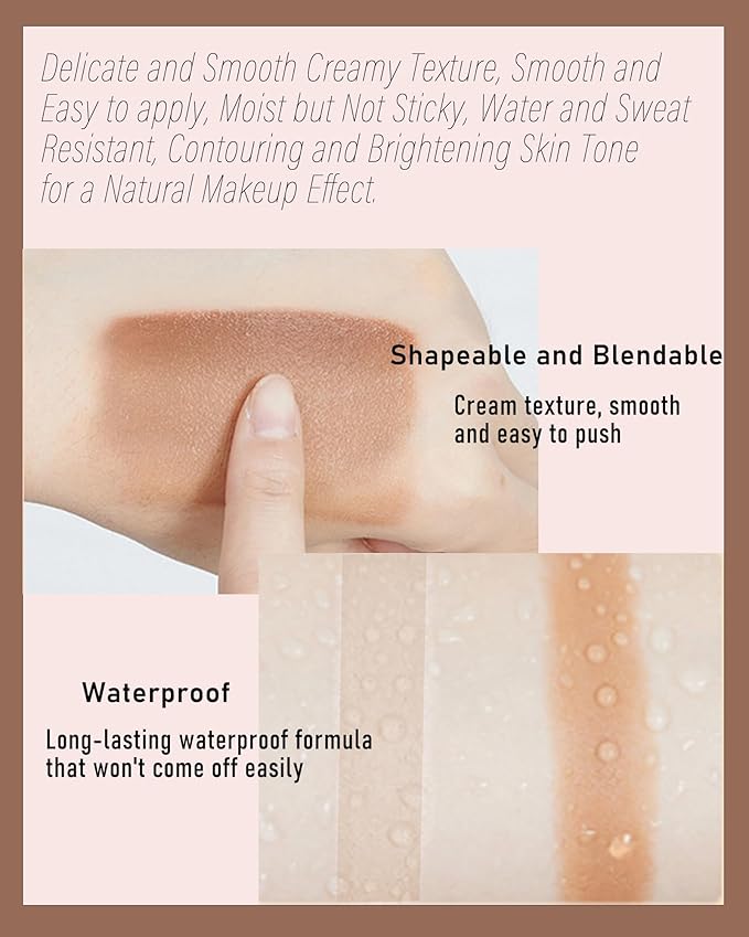 Cream Contour Stick, 2pcs Cool Toned Contour Stick Matte Finish Bronzer Stick Blendable Smooth Lightweight,Waterproof & Long Lasting Face Shaping Contouring Women Makeup for Beginners,Cruelty-free-01