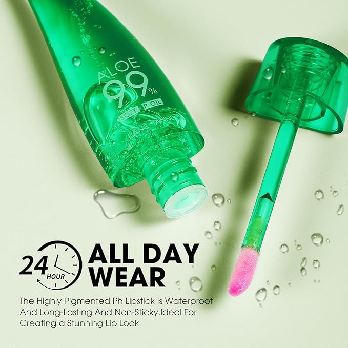 2 Pcs Aloe Vera Color Changing Lipstick Lip Oil Tinted, Pink Magic PH Temperature Color Changing Lip Gloss, Long Lasting Nutritious Lip Care Balm Moisturizer Plumper Makeup