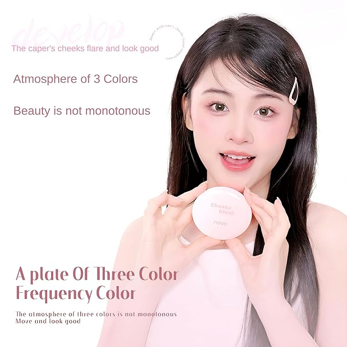 Novo 3-Color Blush Palette - Silky Smooth, Buildable Formula, Natural Radiant Glow, Long-Lasting, No Caking, Suitable for All Skin Tones (02# Warm Tea Apricot, Net Weight: 7.4g)