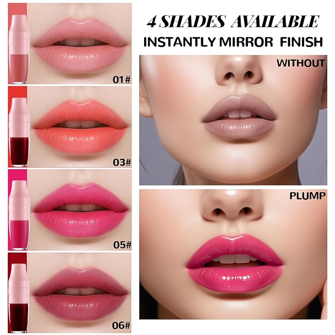 DAGEDA Lip Tint Stain, Glossy Lip Colour with Soft Big Brush Head, Easy to Color Lip Gloss,Moisturizing,Highly Pigmented Liquid Lipstick,Dual Use Lip & Cheek Tint Fun Lip Makeup (Peachy)