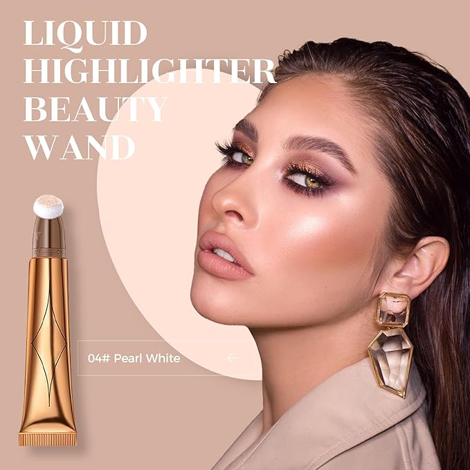 Highlighter Beauty Wand, Liquid Face Highlighter Stick with Cushion Applicator, Long Lasting Smooth Natural Matte Finish, Lightweight Blendable Super Silky Cream Highlighter Stick (04#