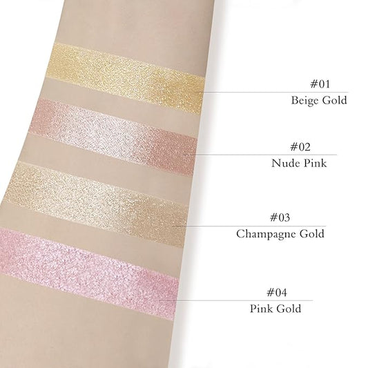 Highlighter Makeup Palette Shimmer Contour Palette Powder for Brighten Face Contour Gold Cheek Highlight Makeup,Long Lasting Highlighter Powder with Mirror for Illuminator Makeup(CHAMPAGNE GOLD)