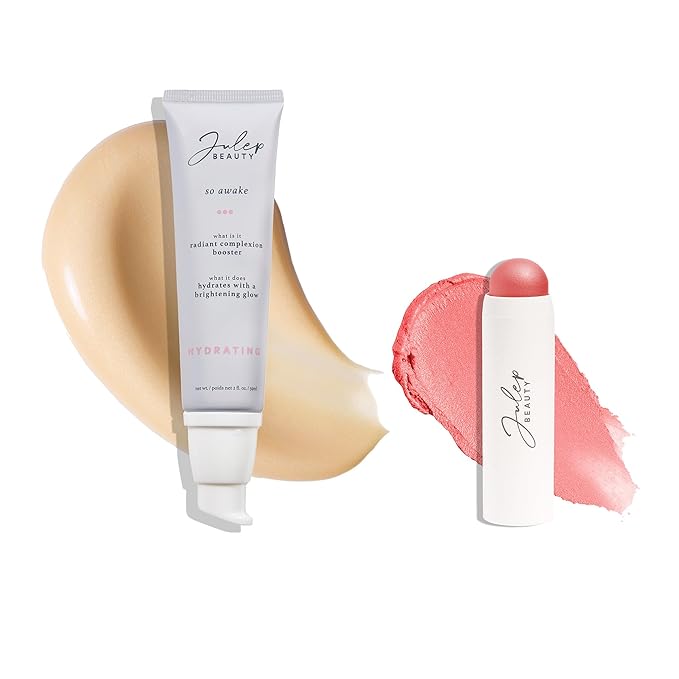 Julep Radiant Glow Duo: So Awake Snail Mucin Complexion Booster Moisturizer + Face Primer & Skip The Brush Cream-to-Powder Blush Stick in Golden Guava Makeup & Skincare Set