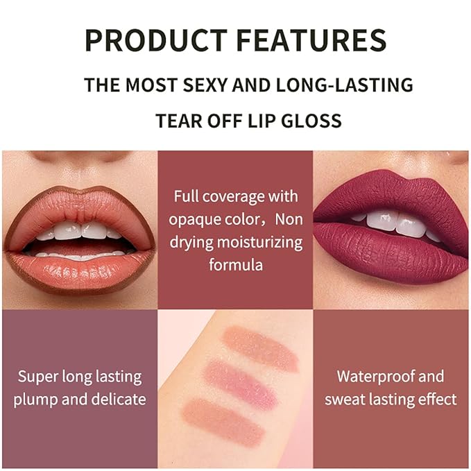 Lip Stain Peel Off, 3 Pcs Peel Off Lip Liner Stain Set Lip Tint Stain Peel Off Lip Stains for Women Peel Off, Waterproof Long-Lasting Lip Stain Peel off Tint Tattoo, Transfer-proof No Smudging