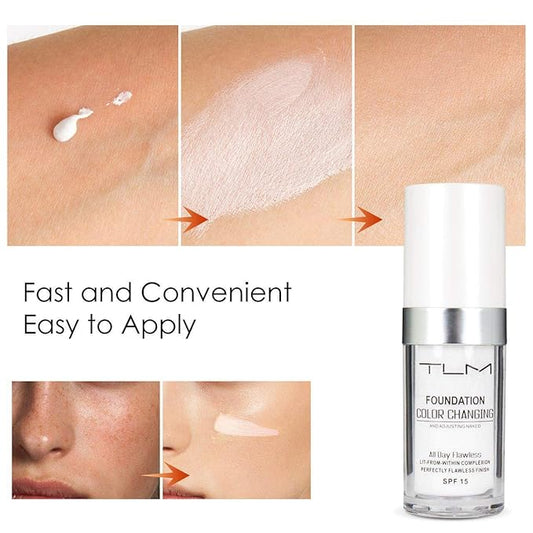 2PCS TLM Flawless Colour Changing Warm Skin Tone Foundation, Naturally Blends Moisturizing foundation makeup, Long Lasting Waterproof Lightweight Liquid Foundation SPF 15 for Face Makeup