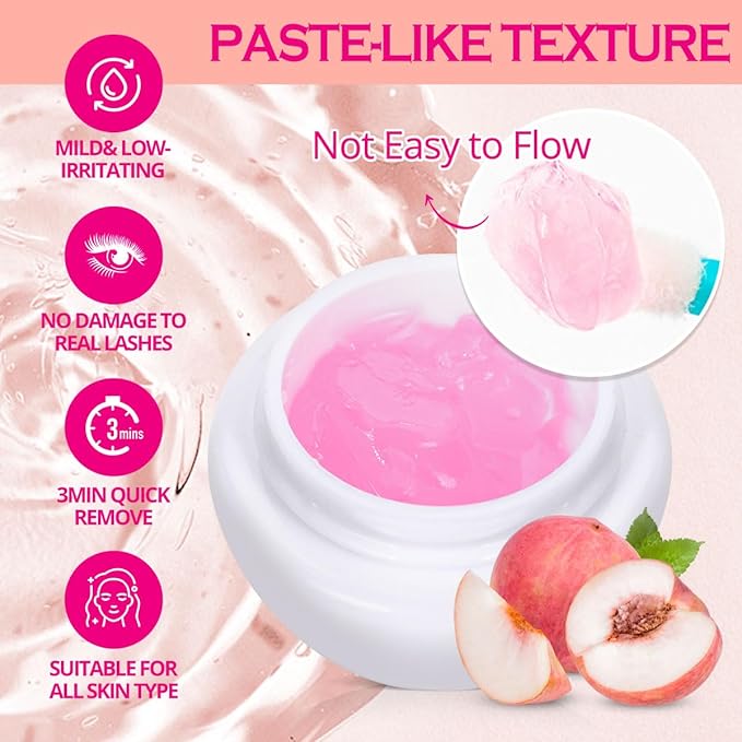 ARISON LASHES Lash Remover For Eyelash Extension Cream Remover Low Irritation Cream Remover for Sensitive Skin Fast Dissolution Professional Eyelash Extensions Salon Use(Peach)