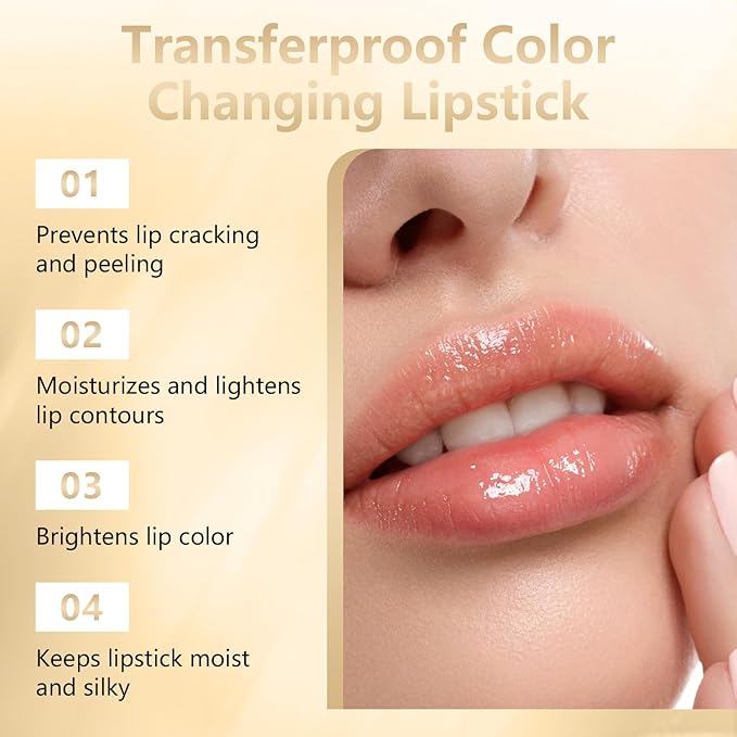 2Pcs Transferproof Color Changing Lipstick, Gold Crystal Color Changing Lipstick, Moisturizer Long Lasting Lip Balm for Women (Gold Crystal)