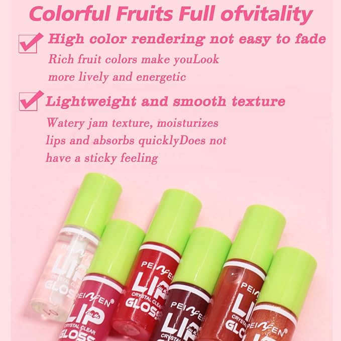 6 Colors Mini Fat Lip Gloss Oil - Hydrating Glow, Moisturizing, Shiny Transparent Toot Tinted Plumping, Nourishing Non-sticky