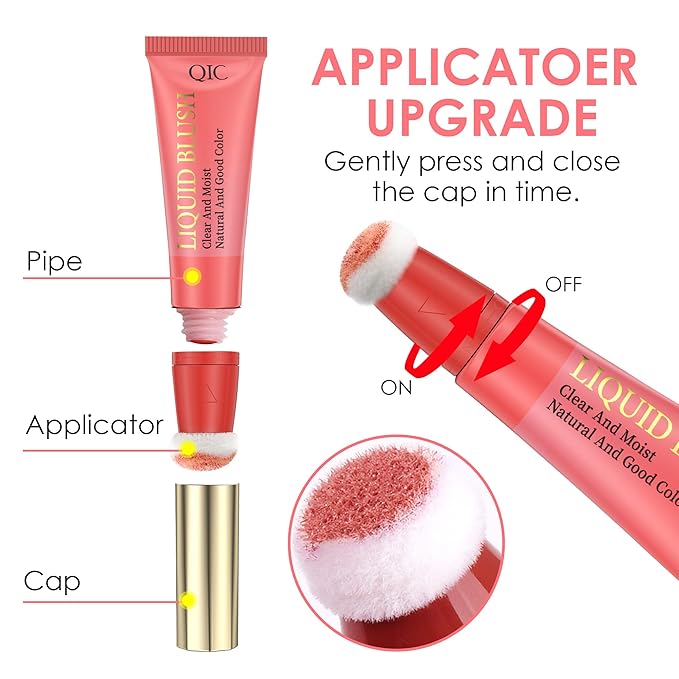 POPMISOLER Liquid Blush for Cheeks, Natural Matte Blush Wand with Cushion Applicator Long-wearing Soft Cream Blush Stick for Cheeks and Lips Blendable Stick Blush Makeup Liquid Cheek Blush, Peach Pink