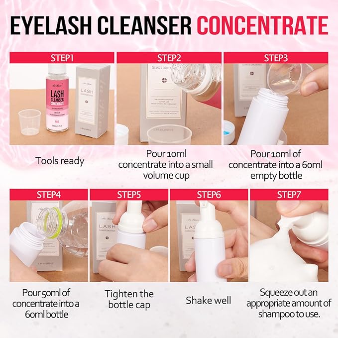 Lash Shampoo Concentrate 100 ml/3.4 fl.oz Lash Cleanser Concentrate Oil Free Eyelash Extension Shampoo for Salon Home Eyelash Care-Can Make 20 bottles of 60ml Lash Shampoo,Rose
