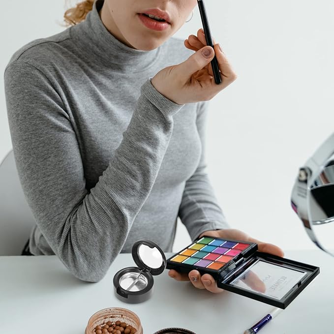 Mobestech Eyeshadow Pallets 4Pcs 3Grid Empty Makeup Eyeshadow Boxes Round Balms Storage Case Travel Containers Empty Cosmetics Makeup Sample Containers for Women Black Eyeshadow