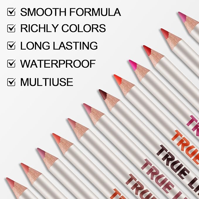 12pcs Lip Liner Pencil Set,High Pigmented Lip Makeup Soft Pencils,Long Wear,Waterproof,Smooth Ultra Fine Lipstick