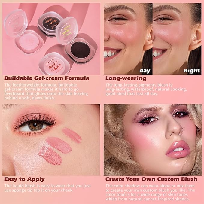3-in-1 Warm Change Magic Gel: Transparent Crystal Color Changing Blush - Long Lasting Blendable Finish, All Skin Tone (02)