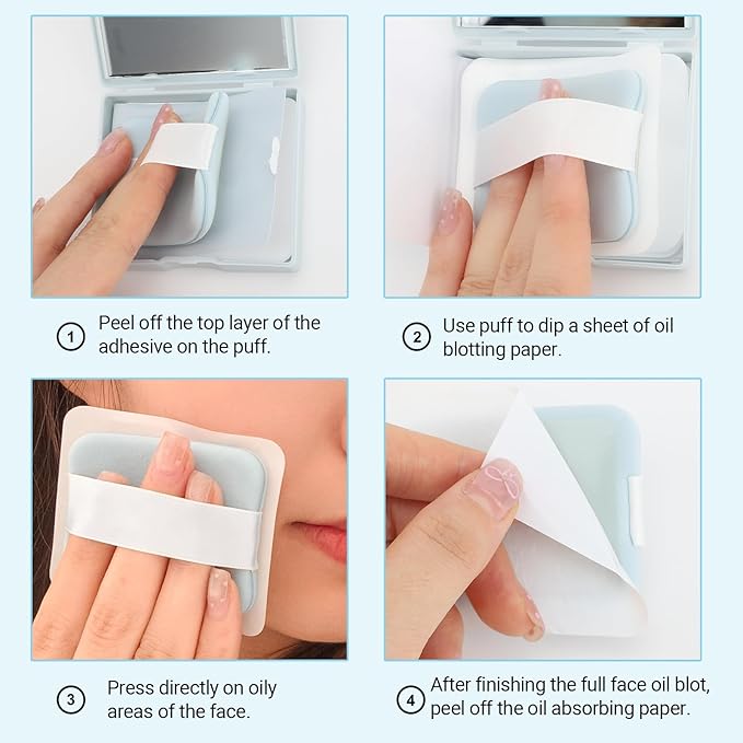 Erinde Upgrade Oil Control Film with Mirror and Puff, 150 Sheets Oil Blotting Paper for Oily Skin,Face Oil Absorbing Sheets, Absorb Excess Oil, Makeup Friendly