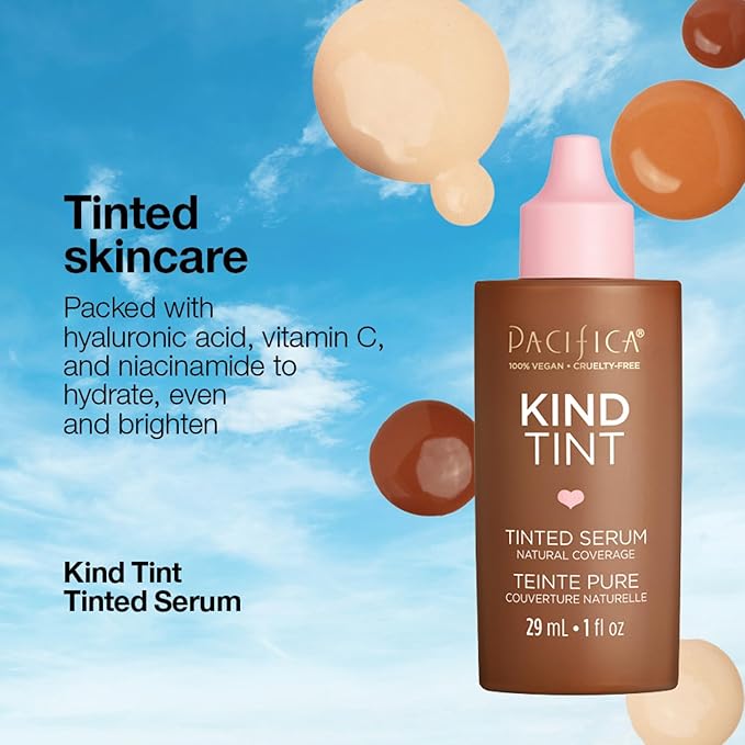 Pacifica Tinted Moisturizer – Kind Tint Serum, Lightweight Hydrating Foundation with Vegan Collagen & Hyaluronic Acid for Dewy Glow, Buildable Coverage, Vegan, 1 fl oz (Shade 15)
