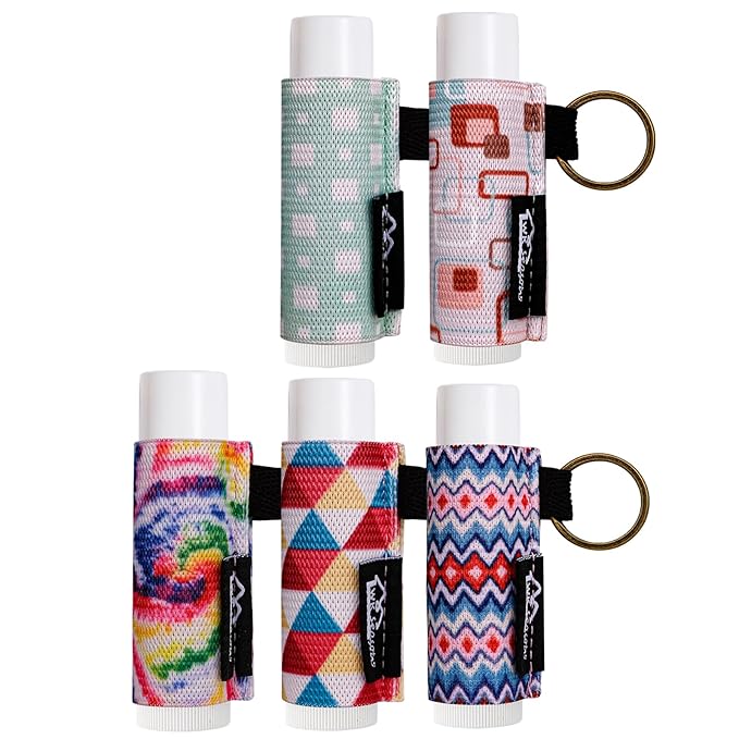 WK IEASON - Lip Balm Holder Keychain Clip On Lipstick Sleeve Chapstick Sleeve Holder Keychain 5PCS(Geometric/Bohem Combos)