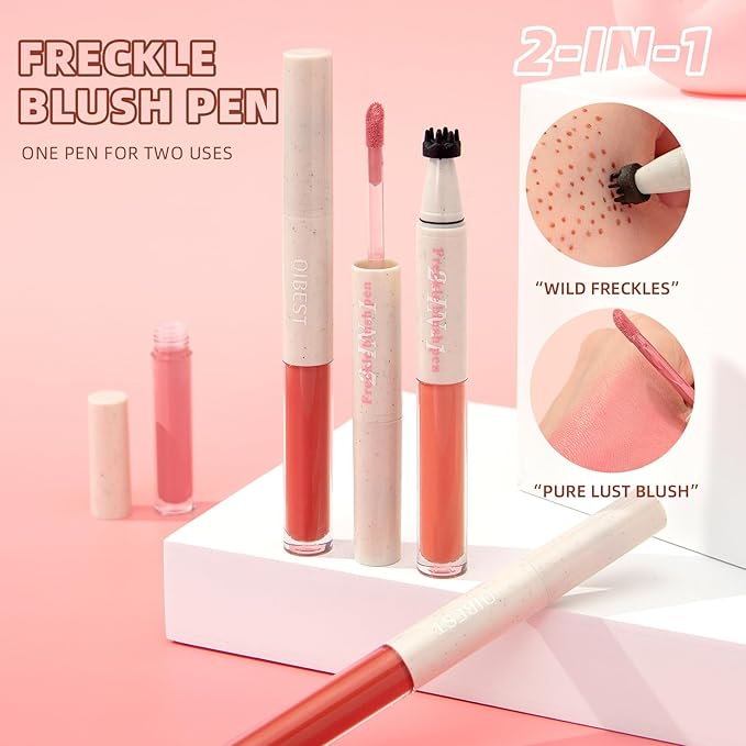 Double-Headed Freckle Blush Pen – 2-in-1 Faux Freckle Stamp & Soft Liquid Blush Duo, Waterproof Long-Lasting Freckles Tattoo Marker for Sunkissed Natural Look, Lightweight & Easy to Blend (01#)