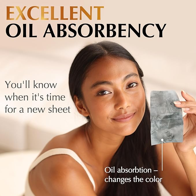 Natural Oil Blotting Sheets for Face with Bamboo Charcoal - 25% Larger - 6pk/600 Makeup Friendly Blotting Papers - Easy Dispensing Oil Absorbing Sheets for Face