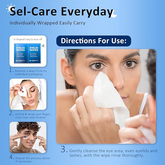 14PCS Tea Tree Oil Eyelid Wipes for Itchy & Dry Eyes, Pre-Moistened Wipes for Styes & Blepharitis, Daily Eye Cleansing Wipes, Hypoallergenic & Soothing For Sensitive Eyes, Stay Hydrated Lid Wipes