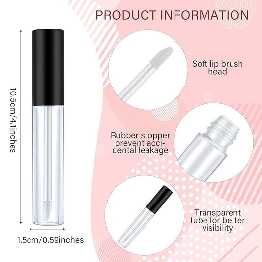 Bokon 200 Pcs 10 ml Lip Gloss Tubes Bulk Empty Plastic Lip Gloss Containers Clear Tubes with Wand and Rubber Inserts Refillable Balm Containers Bottles for Travel DIY Makeup