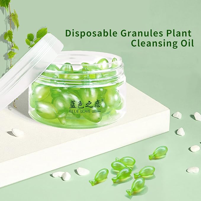 BLUE LOVE 3Pcs Disposable Granules Plant Cleansing Oil for Face, Makeup Remover and Skin Care Makeup Removal