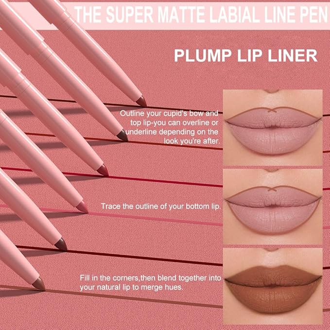 evpct Orange Nude Brown Matte Creamy Retractable Lip Liner Pencils for Women Shaping & Sculpting Lips, Long Lasting Waterproof Rich Lip Colors Liner Crayon Lipstick Pencils delineador de labios