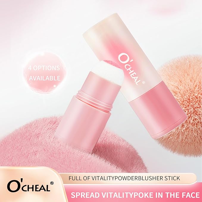 O'CHEAL Powder Blush Stick for Cheek and Eyes, Soft and Blendable Natural Flush, Long-Lasting Dewy Blusher Makeup, Buildable Glow for Face,Multi-Use Blush 01