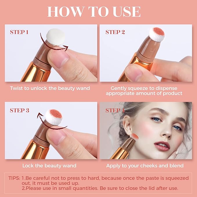 Blush Beauty Wand, Liquid Face Blusher Stick with Cushion Applicator, Long Lasting Smooth Natural Matte Finish, Lightweight Blendable Super Silky Cream Blush Stick (02# Blush)