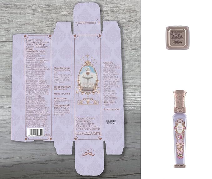 Flower Knows Violet Strawberry Rococo Glowy Lip Gloss,Moisturizing Shine Lip Oil,Hydrating Glitter Lip Plumper Makeup for Girls&Women,Vegan & Cruelty-Free,0.12 Fl Oz,1 Count (G03 Berry Bomb)