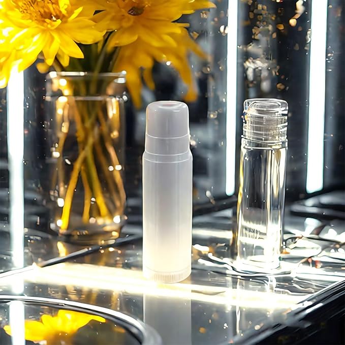 50Pcs Plastic Lip Balm Tube Bottles 5g Empty Lip Gloss Containers Refillable Deodorant Lip Sticks DIY Lip Balm Tube Holders for Homemade Lipsticks, Solid Perfume Comestics 2 Colors (Clear & Black)