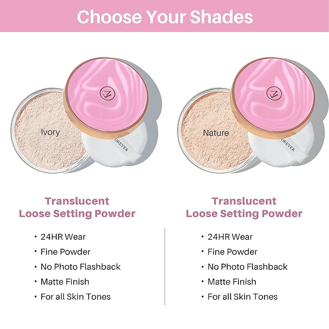 FV Matte Liquid Foundation and Translucent Loose Powder, Waterproof Formula for Oily to Normal Skin Types