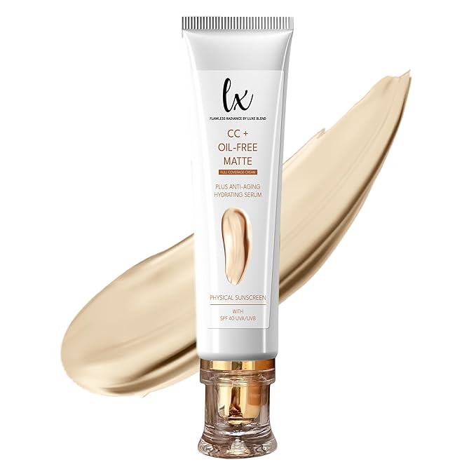 Lx Blend CC+ Cream | Oil-Free Matte Foundation with SPF 40 | Full Coverage, Anti-Aging, Long-Wear Hydrating Makeup for Oily Skin | Fragrance-Free, Shine Control, 1.08 FL OZ