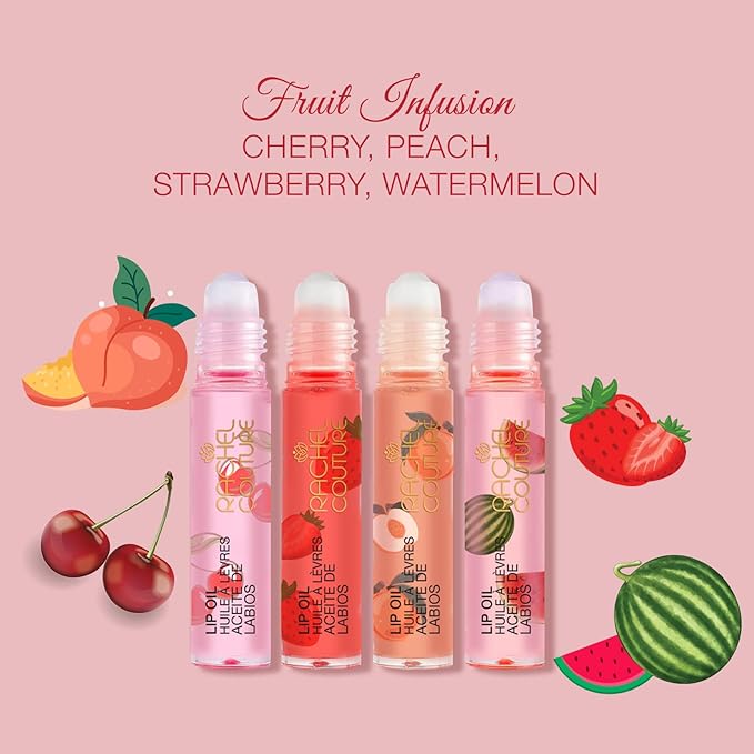 bellapierre Cosmetics 4-Piece Natural Lip Oil Kit | Moisturizing Lip Gloss Set | Fruit Flavored Lip Oil Collection with Rollerball Applicator