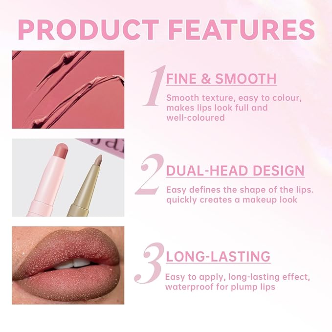 Nude Matte Lip Liner and Lipstick Lip Gloss Combo Set, Long-Lasting Creamy Lip Crayon Moisturizing Glossy Plumping Lip Gloss Lip Glow Oil with Lip Liner Makeup