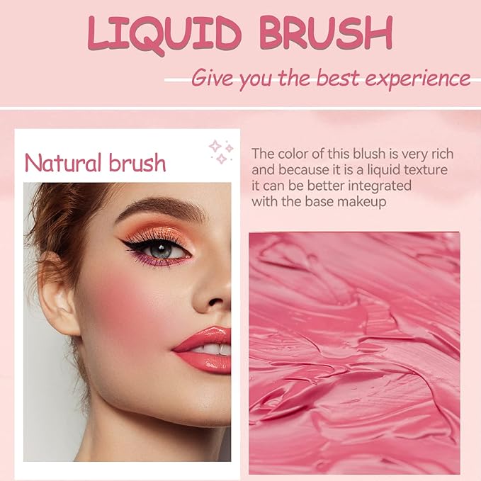 Soft Cream Liquid Blush, Creamy Liquid Blush Makeup with Cushion Applicator for Cheeks, Lip, Eyes, Buildable Pigment, Weightless, Long-lasting, Dewy Finish, Smudge Proof, Natural-Looking (03#)