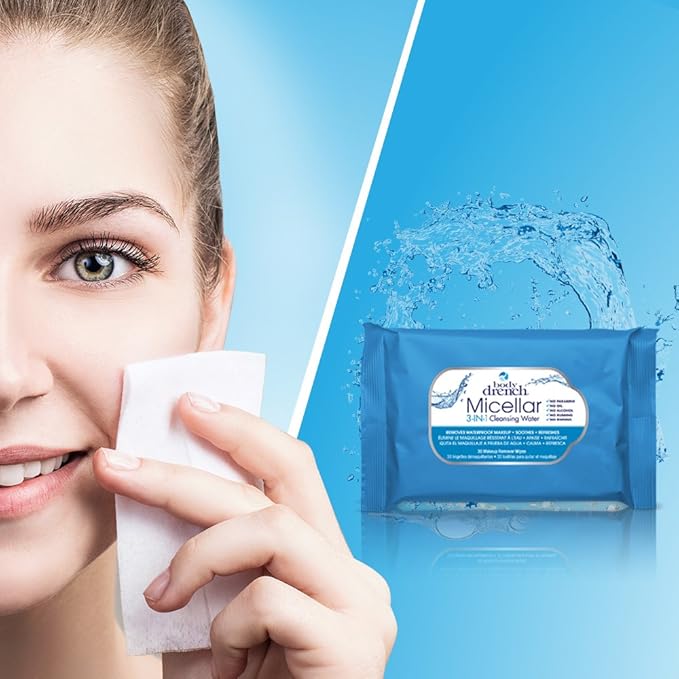 Body Drench 3-in-1 Micellar Water Makeup Remover Wipes – Removes Waterproof Makeup, Facial Cleanser, 30 Ct. (6 Pack)
