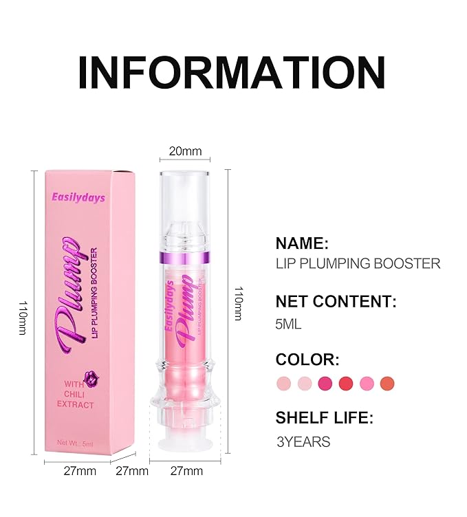 Lip Plumping Booster, Spicy Lip Lipstick, Lifting Lip Gloss, Hydrating, Volumizes & High-Shine Plumping Lip Glass Mirror Lip Glaze Lip Makeup, Plump & Pout Lip Plumper for Women Girls (#02)