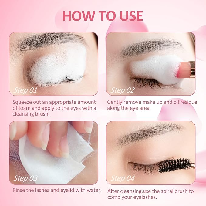 Eyelash Extension Cleanser 207ml +Mascara Wand+ Brush Eyelid Foaming Cleanser,Eyelash Wash and Lash Bath for Extensions,Paraben & Sulfate Free,Makeup Remover,Salon and Home use(207ml/7fl.oz)