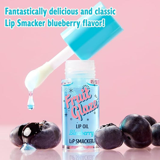 Lip Smacker Fruit Glaze Lip Oil, Ultra-Hydrating & Moisturizing with High-Shine Finish, Plush Applicator for Effortless Glide, Delicious Non-Sticky Flavor - Blueberry