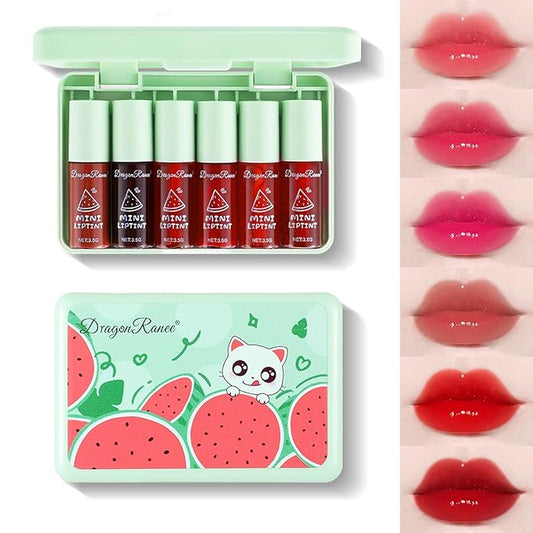 6 Colors Lip Tint Stain Set, Plumping Mini Liquid Lipstick, Watery Lip Gloss Moisturizing Tinted Lip Balm, Multi-Use Lip and Cheek Tint, Long lasting Non-Stick Cup Waterproof Lip Stain