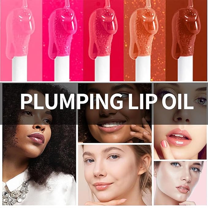 Hydrating Lip Glow Oil, Lip Oil Gloss Transparent Toot Tinted Nourishing Long Lasting Repairing Lightening Lip Lines (PINK) 0.2 OZ